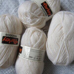 4 Skeins White Parley Rhodos yarn,60% wool, made in Holland, 50g each